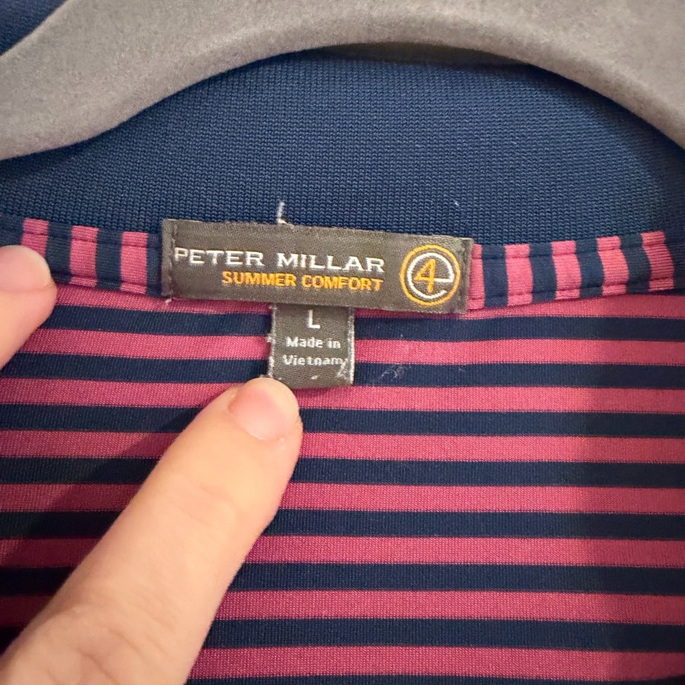 PGA WEST Peter Millar Navy and Fuschia Striped Polo - Picture 3 of 5